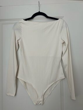 H&M Cream Long Sleeve Boat Neck Bodysuit